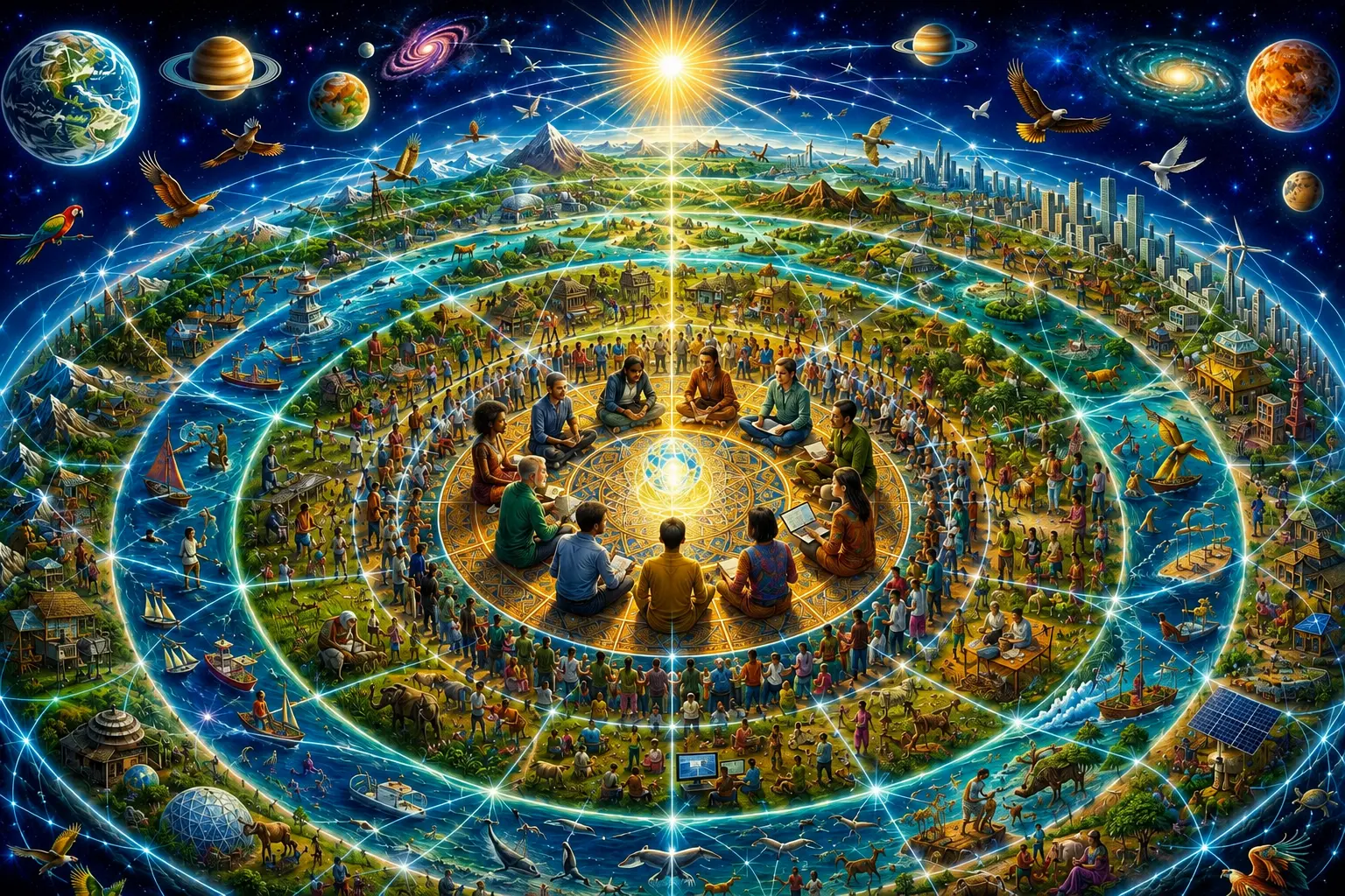Interconnected people, nature, civilization, and the cosmos