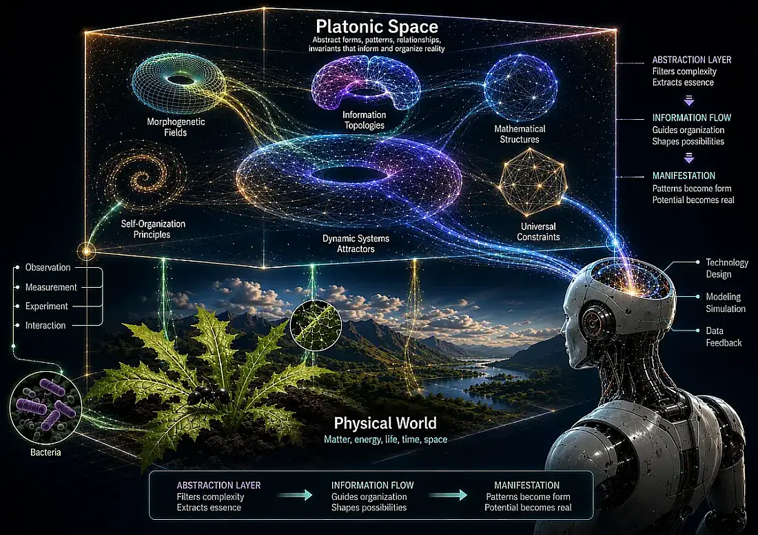 Diagram illustrating the relationship between Platonic possibility and the physical world